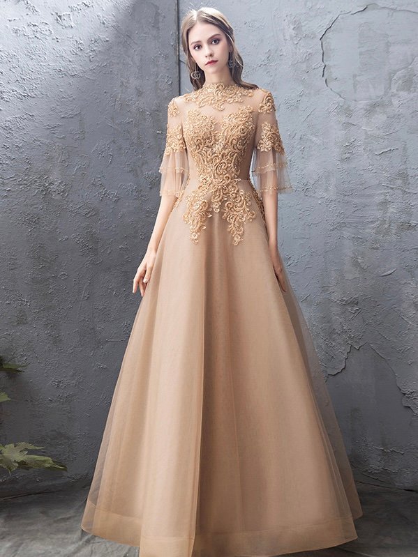MORROCCAN STYLE GOLDEN BALL WEDDING GOWN WITH EMBROIDERY -